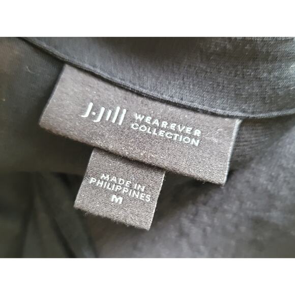 J Jill Wearever Blouse Women's M Black Floral Print Square Neck Short Sleeves - Picture 8 of 11